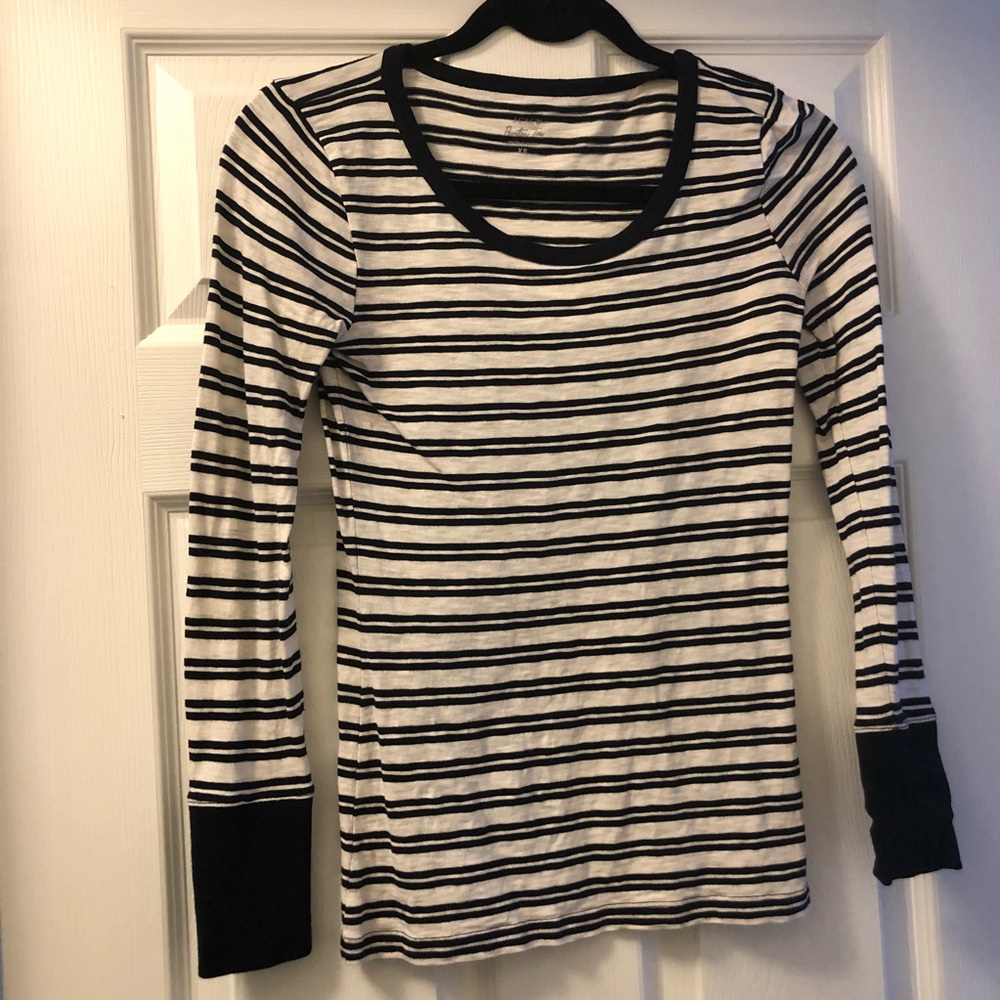J. Crew White and Navy Long Sleeve Shirt